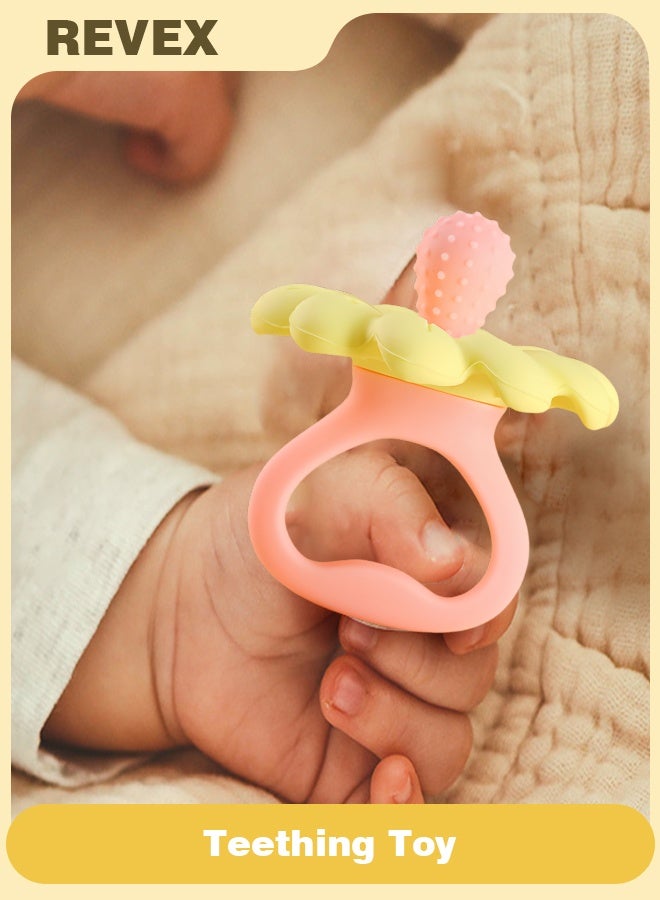 ريفيكس الطفل التسنين لعب ل 0-6 6-12 شهر ، 100% الغذاء الصف سيليكون عضاضة حلقة ، زهرة الطفل مضغ لعبة - Image 1