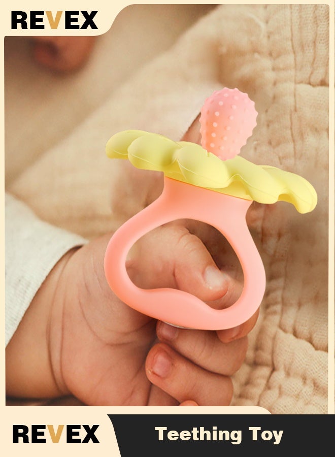 REVEX Baby Teething Toys for 0-6 6-12 Month, 100% Food Grade Silicone Teether Ring, Flower Baby Chew Toy - Image 1