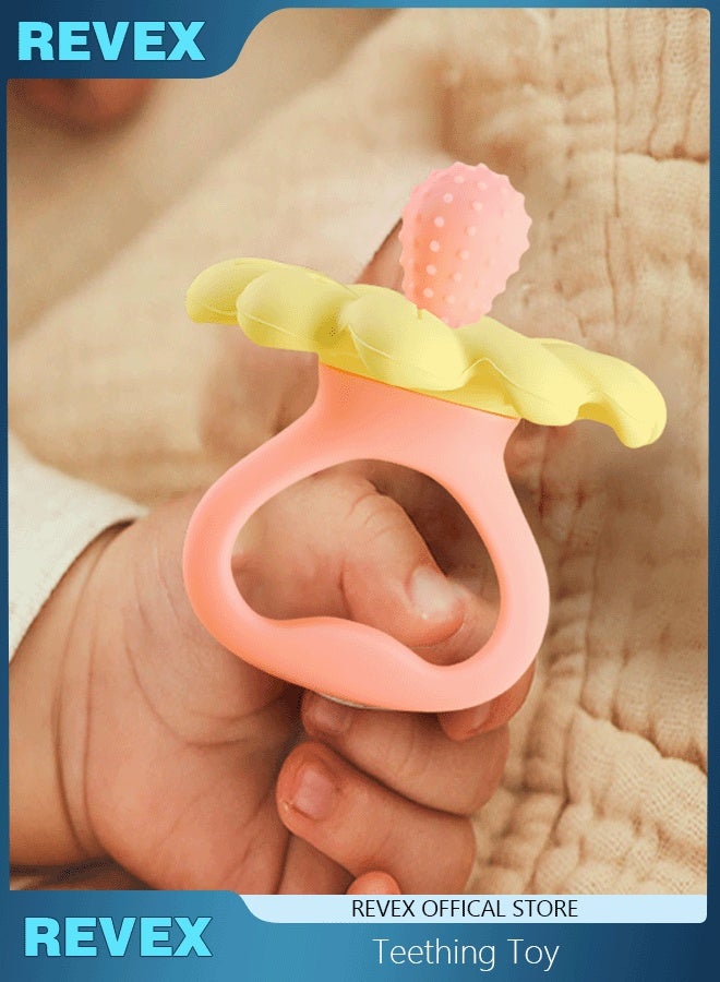 REVEX Baby Teething Toys for 0-6 6-12 Month, 100% Food Grade Silicone Teether Ring, Flower Baby Chew Toy - Image 1