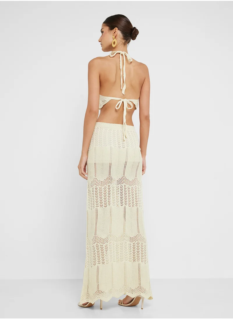 Ginger Halter Neck Knitted Crochet Top & Skirt Co-Ord Set