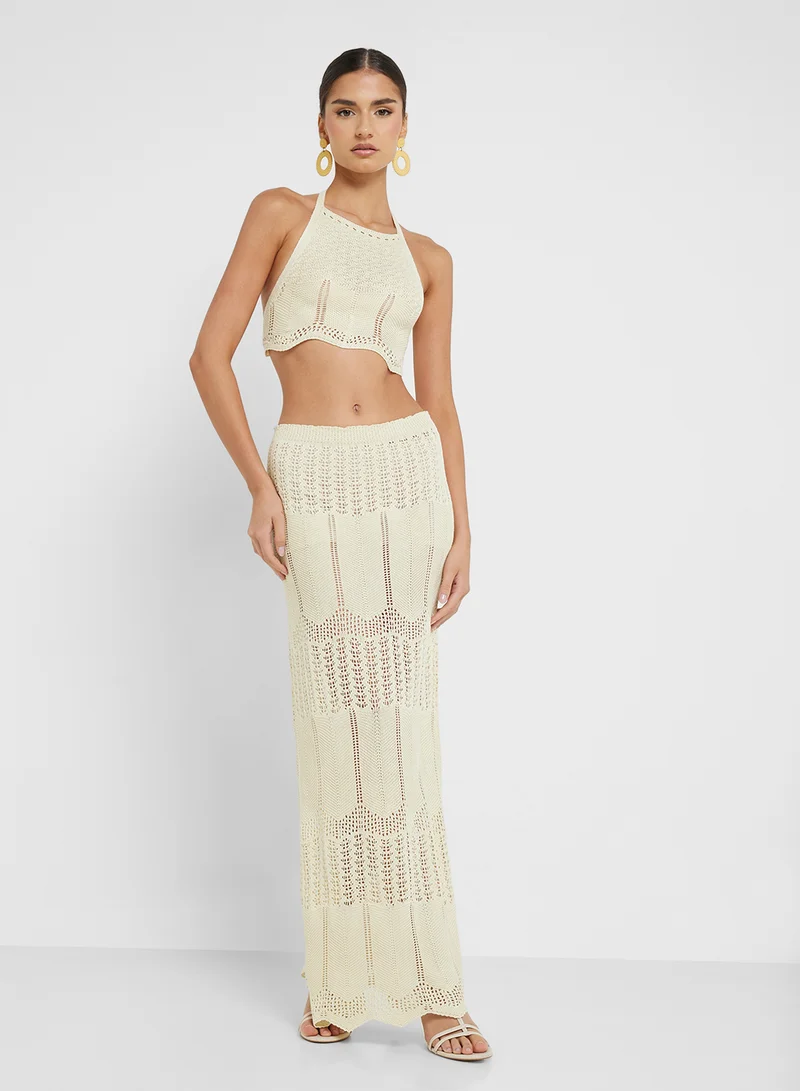 Ginger Halter Neck Knitted Crochet Top & Skirt Co-Ord Set