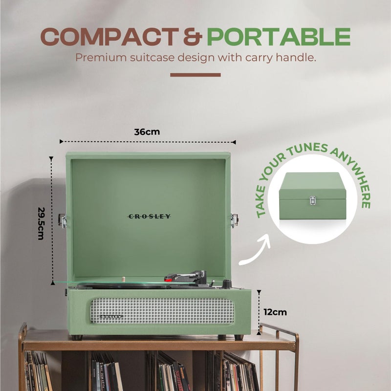 Crosley Voyager Portable Turntable - Bluetooth Record Player, 3-Speed Suitcase Vinyl Player, Home Turntables for Vinyl Records, Built in Stereo Speakers & Bluetooth Receiver, AUX Input, Sage - Image 3
