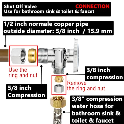 Lidertik 10 Pack Lidertik 58 inch Compression for 12 inch Normal Pipe Angle Stop Valve 12 inch x 38 inch Compression for Water Toilet Bathroom Sink Brass Plated Chrome 14 Turn Valve JFCOMPA10 PCS - Image 3