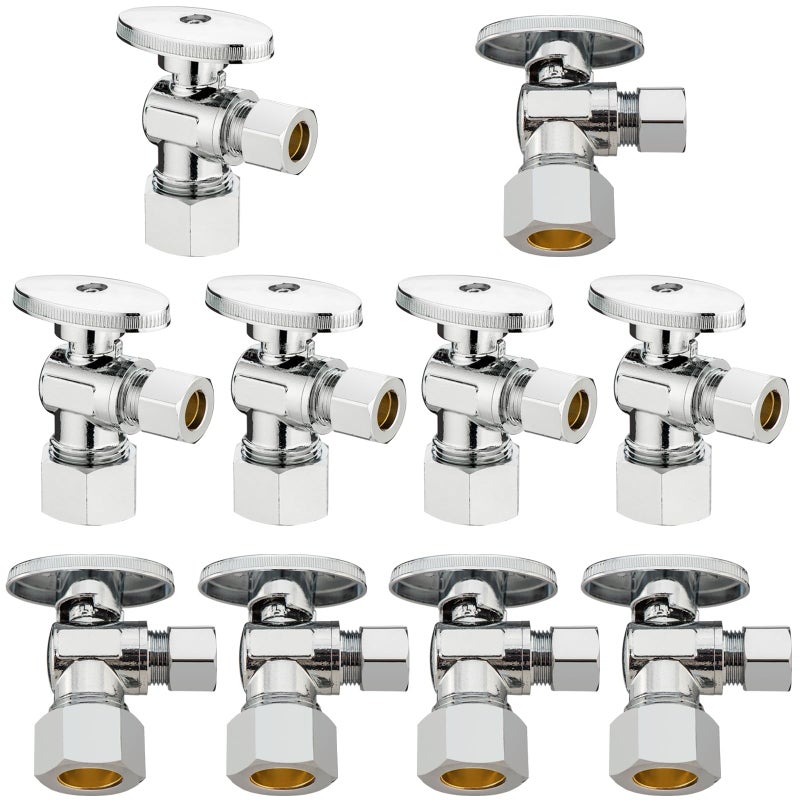 Lidertik 10 Pack Lidertik 58 inch Compression for 12 inch Normal Pipe Angle Stop Valve 12 inch x 38 inch Compression for Water Toilet Bathroom Sink Brass Plated Chrome 14 Turn Valve JFCOMPA10 PCS - Image 2