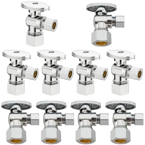 Lidertik 10 Pack Lidertik 58 inch Compression for 12 inch Normal Pipe Angle Stop Valve 12 inch x 38 inch Compression for Water Toilet Bathroom Sink Brass Plated Chrome 14 Turn Valve JFCOMPA10 PCS - Image 1