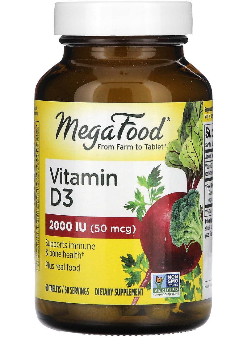 MegaFood Vitamin D3, 50 mcg (2,000 IU), 60 Tablets