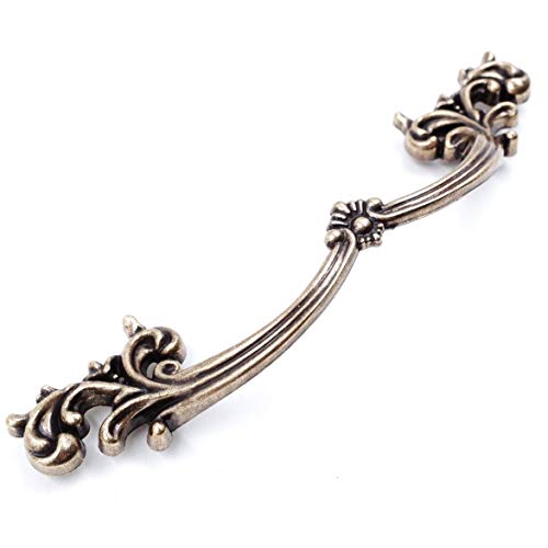 Jetland French Provincial Drawer Pulls - 4-Pack, Antique Brass, 4" Hole Centers, Vintage Shabby Chic Pulls for Dresser Nightstand Cabinet, PW1619ABR102 - Image 3