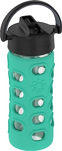 Lifefactory 12Ounce Glass Water Bottle with Pivot Straw Cap and Protective Silicone Sleeve Kale - Image 3