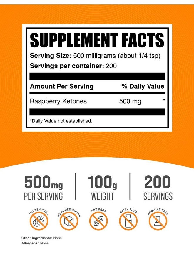 BulkSupplements.com Raspberry Ketones Powder - Raspberry Ketones Supplement, Antioxidant Source - for Energy Support, Gluten Free, 500mg per Serving, 100g (3.5 oz) (Pack of 1) - Image 2