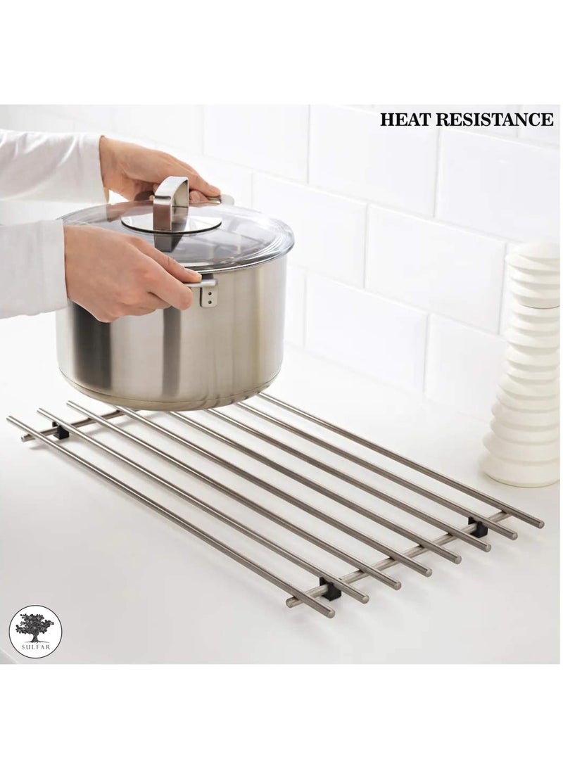 sulfar SS Big Hot Pot Stand for Kitchen Trivets for Hot Pots Vessel Stands Dining Table Stands for Hot Dishes (Silver) Design 1  - Image 3