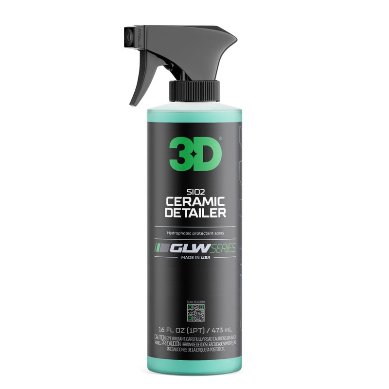 3D Ceramic Detailer GLW Series Hyper Gloss Finish SiO2 Peak Hydrophobic Top Coat Extends Life of Waxes Sealants Coatings DIY Car Detailing Spray 16 oz