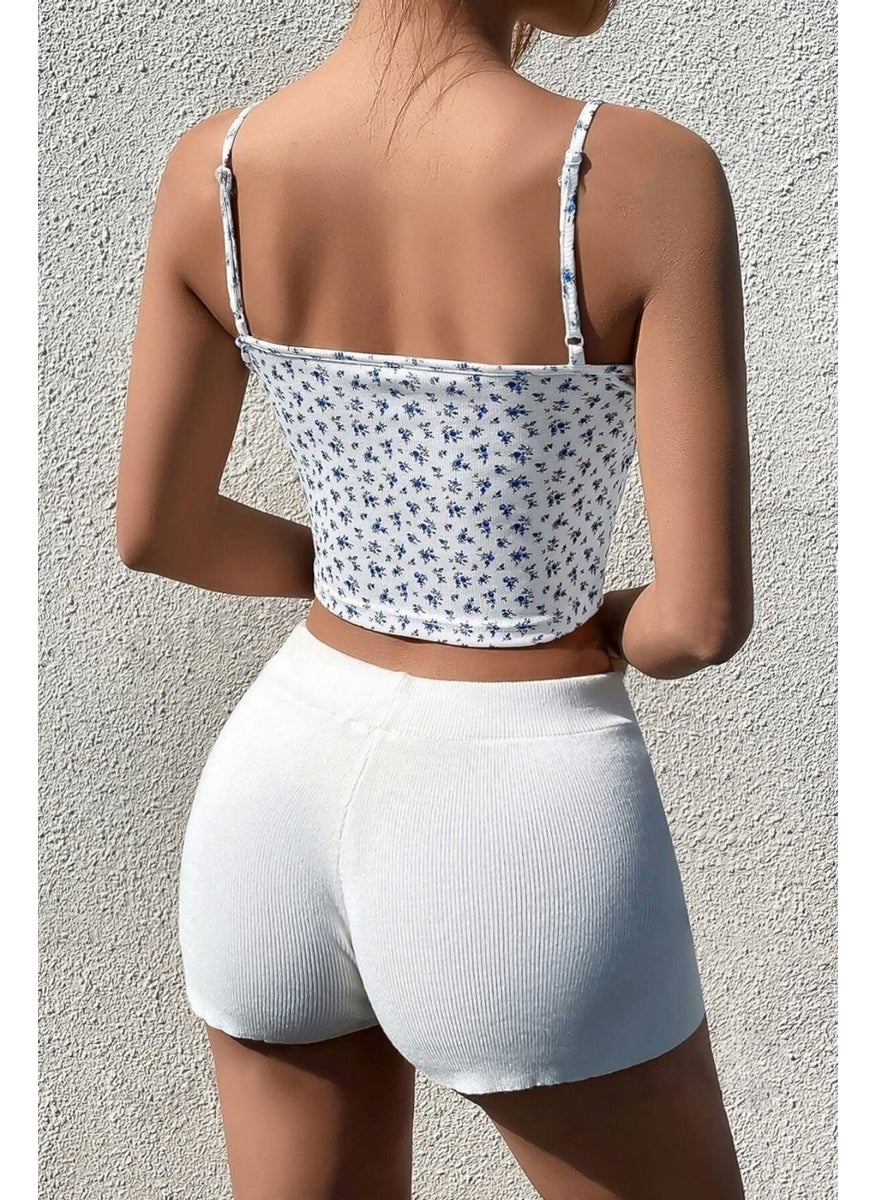 Bella Notte Women's White Printed Lace Detailed Crop Blouse  - Image 5