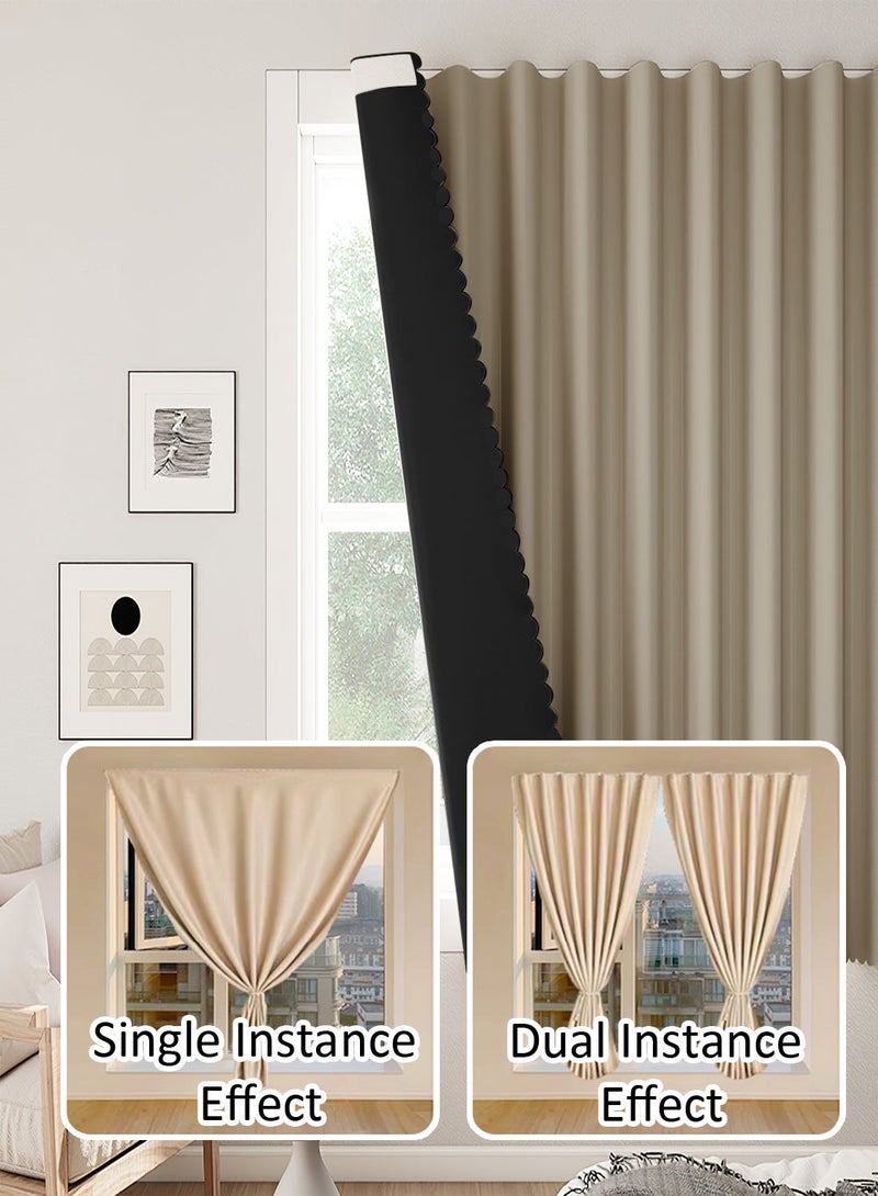 Velcro Curtains, No Drill Curtains, 100% Blackout, 1 Panel, Fits Windows 100–130 cm Wide (Beige W200 × H200 cm) - Image 4