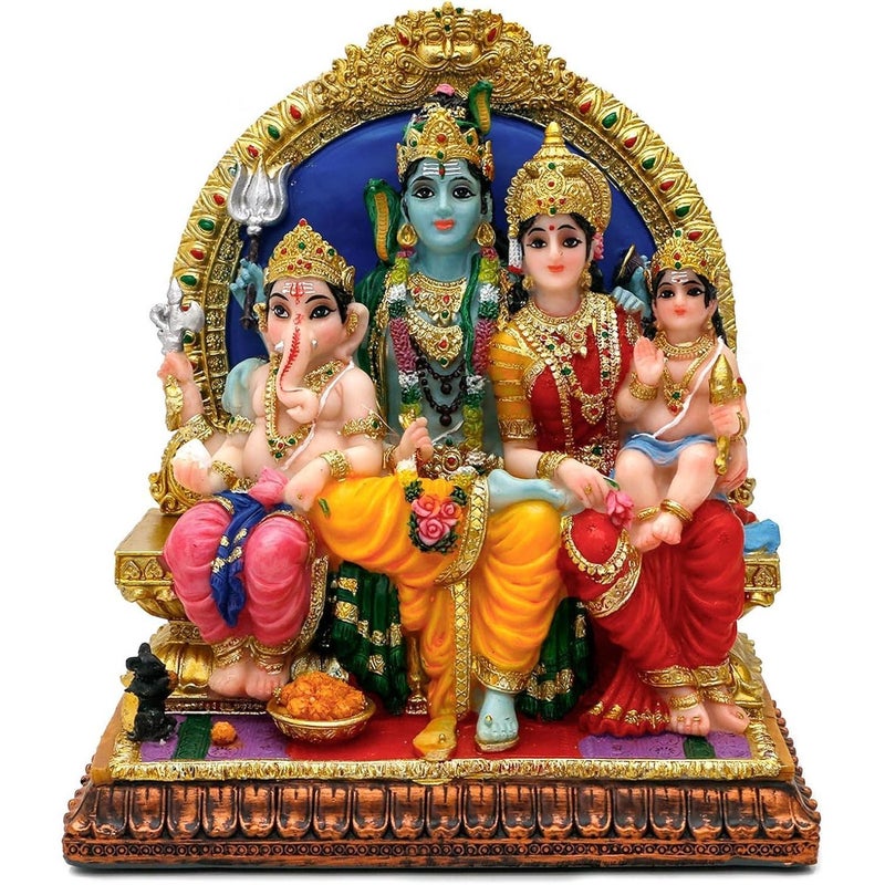 alikiki Hindu God Shiva Family Statue - 6.9" H Murti Shiva Family Diwali Gift Pooja Item Puja Gifts for Indian Friends Family Home Temple Office Mandir Altar Shine Yoga Meditation Room Decor - Image 1