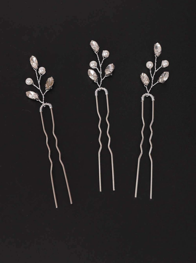 fxmimior 3 PCS Bridal Women Vintage Wedding Party Hair Pins Crystal Hair Accessories (silver) - Image 5