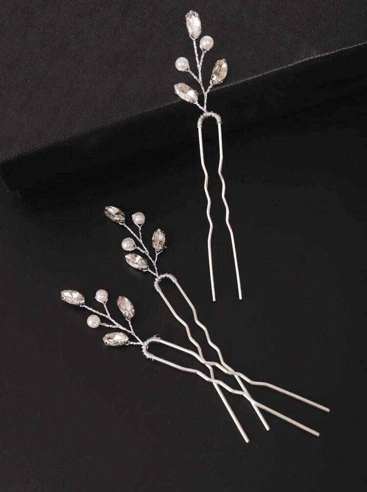 fxmimior 3 PCS Bridal Women Vintage Wedding Party Hair Pins Crystal Hair Accessories (silver) - Image 4