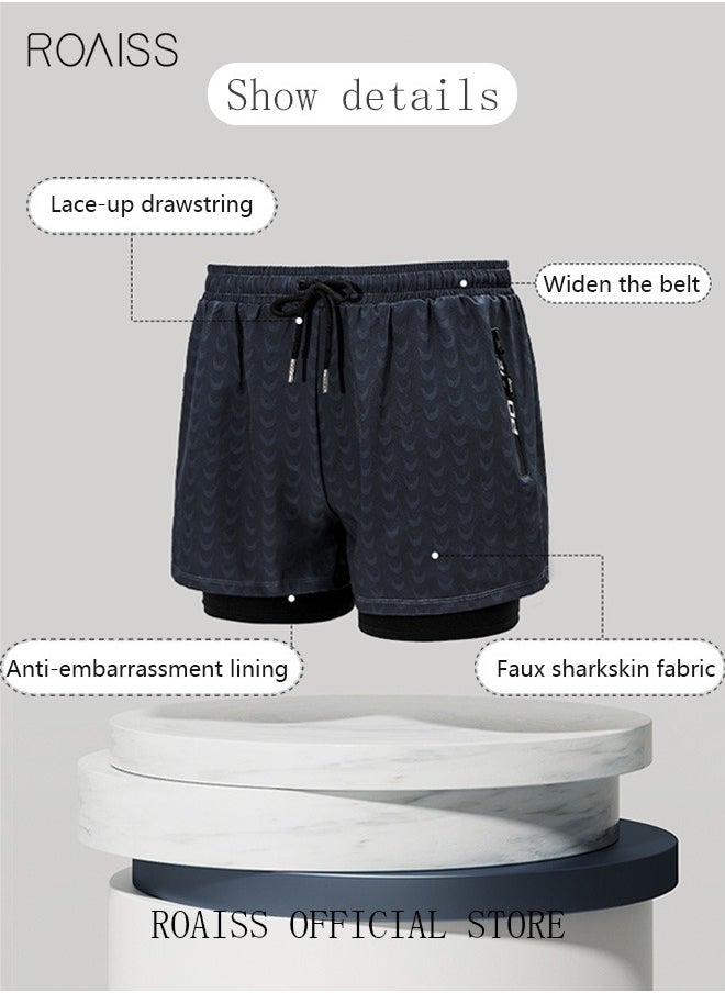 roaiss Men's Swimming Trunks Beachwear Quick Dry Gym Wear Beach Pants Fitness Shorts Fitness Workout Short Sports Running Shorts with Inner Compression Black  - Image 4