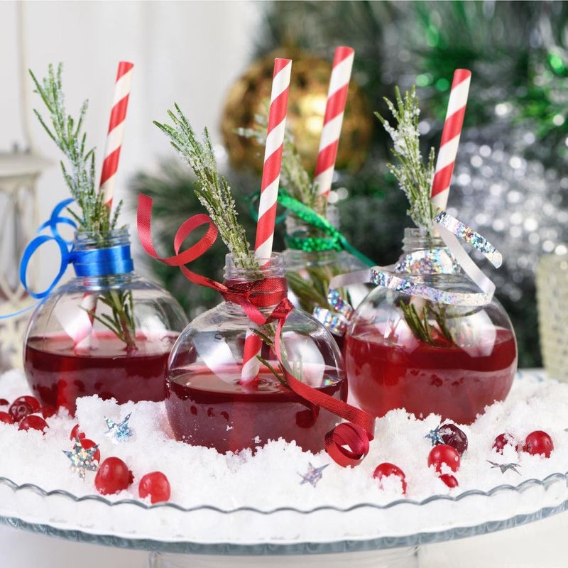 ALINK 100 Red Straws, Red and White Striped Paper Straws, Biodegradable Disposable Straws for Christmas, Brithday, Bridal Shower, New Year, Party Decoration Supplies - Image 3