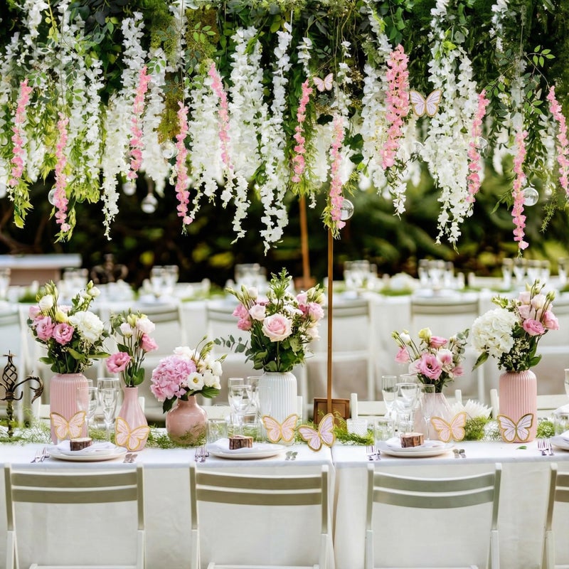Canlierr 58 Pcs Fairy Party Garland Decoration Artificial Wisteria Hanging Flowers Garland 3.6 Feet Vine Rattan Ivy Greenery Butterfly Decor for Spring Home Garden Wedding Party(Pink, White) - Image 5
