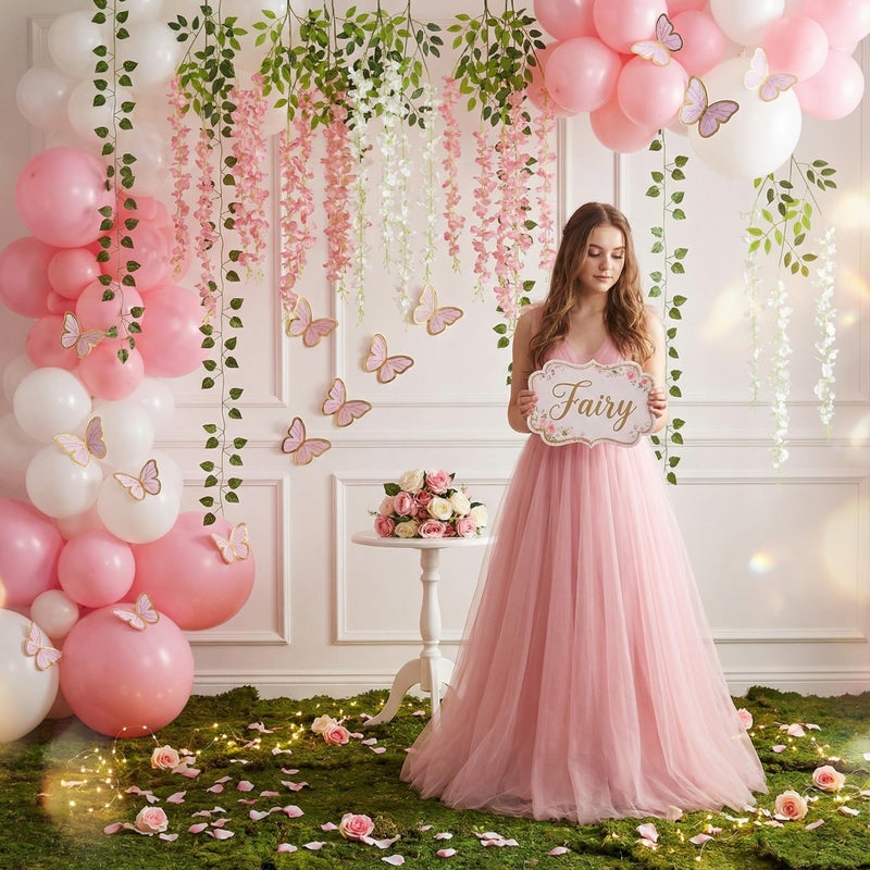 Canlierr 58 Pcs Fairy Party Garland Decoration Artificial Wisteria Hanging Flowers Garland 3.6 Feet Vine Rattan Ivy Greenery Butterfly Decor for Spring Home Garden Wedding Party(Pink, White) - Image 4