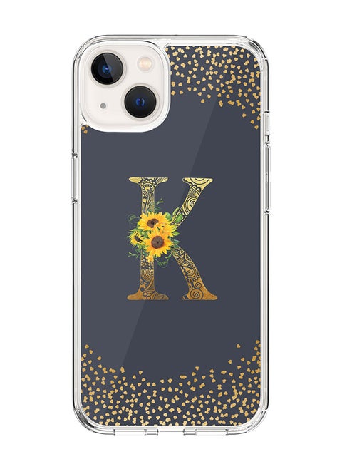 Classic Clear Case For iPhone 14 Plus, Hybrid Soft Case Thin Cover- Custom Monogram Initial Letter Mandala Floral Pattern Alphabet - K ( Grey)