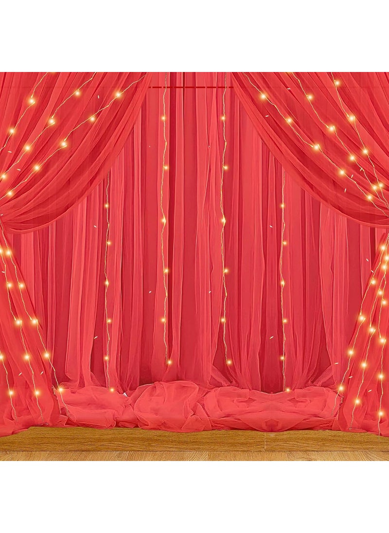 1iAM - 1iAM 6pcs Red Decoration Net Light Combo 4pcs Large Stitched with Ribbon Nylon Made Reusable Soft Wrinkled Free 85x5ft Each Backdrop Net Curtains 2pcs 11m Long Rice Light for Party - Image 1