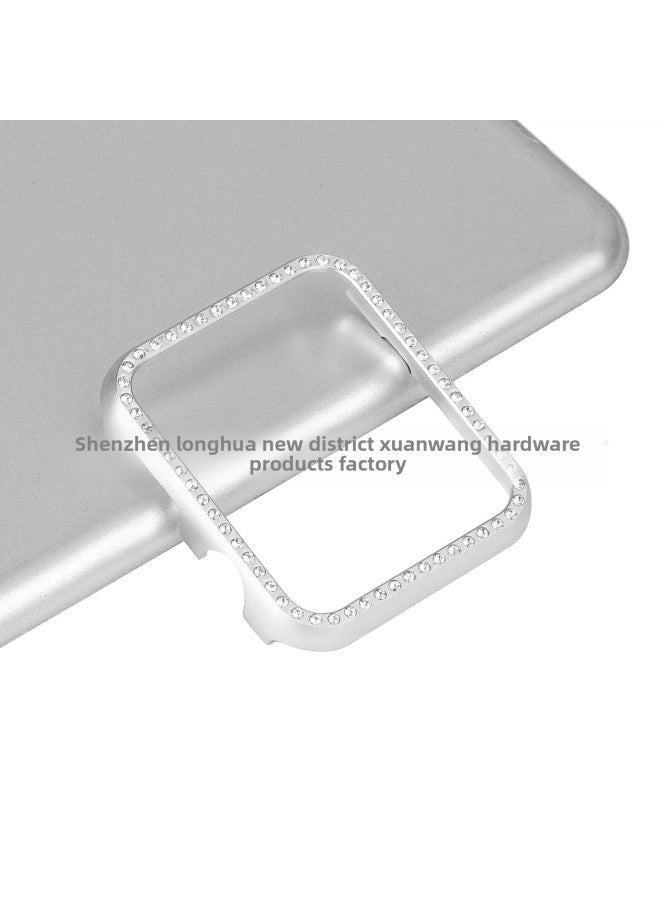 For Apple Watch Watch 234567 Generation SE Aluminum Frame Protective Case Diamond Watch Protective Case-Color:Silver-Exterior Dimension:41mm - Image 1