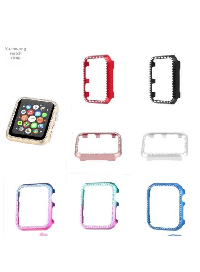 For Apple Watch Watch 234567 Generation SE Aluminum Frame Protective Case Diamond Watch Protective Case-Color:Silver-Exterior Dimension:41mm - Image 2