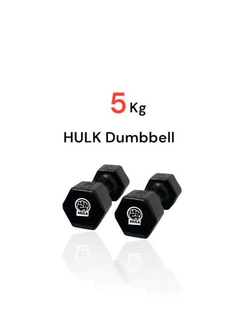 HULK Dumbbell Set 5KG - Solid Shiny Rubber (2 Pieces)