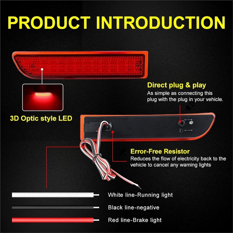 2pc LED Rear Bumper Reflector Brake Stop Lights Compatible With Toyota RAV4 2006 2007 2008 2009 2010 2011 2012/ PREVIA Alphard 2010-2012(2pcs RED LENS) - Image 2