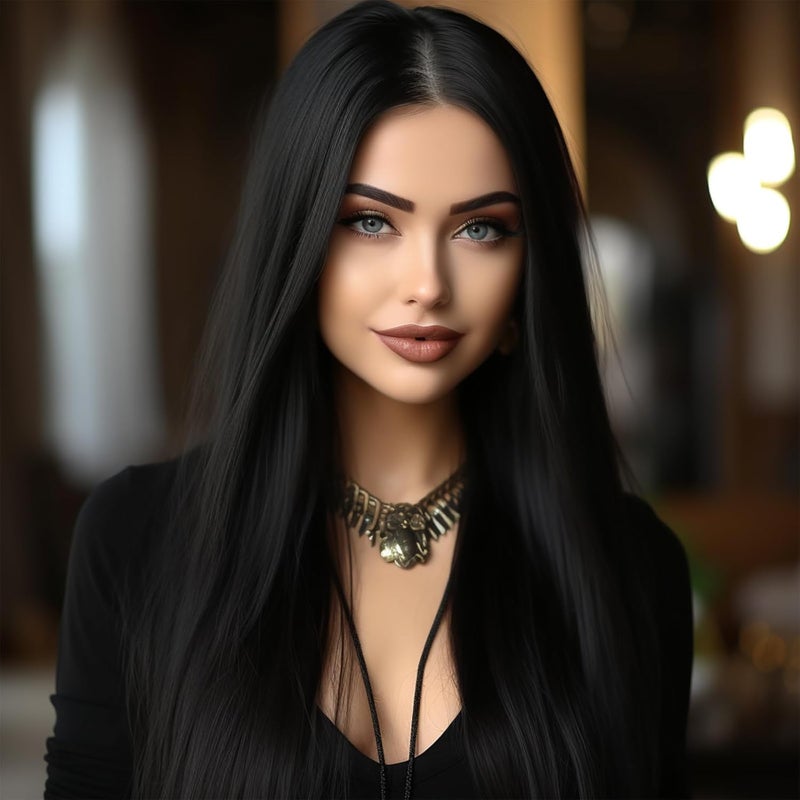 باروكة سوداء طويلة مستقيمة باروكة صناعية طويلة سوداء للنساء باروكة كوسبلاي سوداء للنساء الأنيقات 28 بوصة
