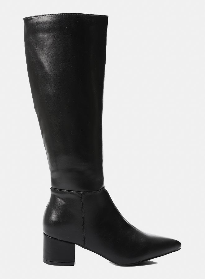 Dejavu Shoes GPS-DVTX-008 Knee High Plain Heeled Leather Boot - Black  For Women - Image 2