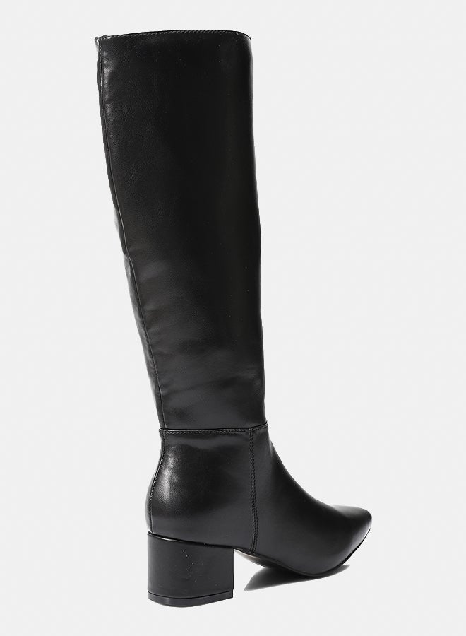 Dejavu Shoes GPS-DVTX-008 Knee High Plain Heeled Leather Boot - Black  For Women - Image 3