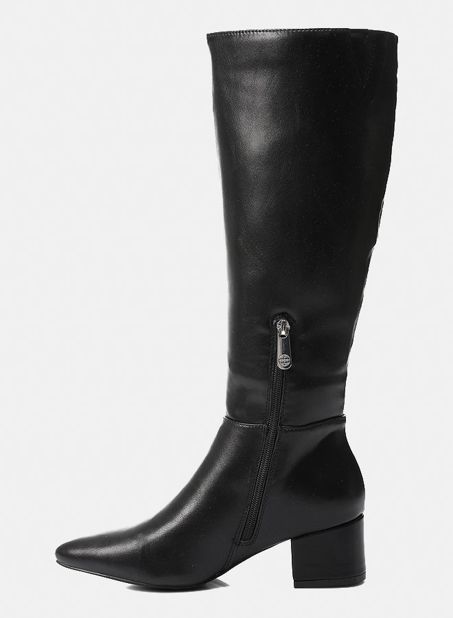 Dejavu Shoes GPS-DVTX-008 Knee High Plain Heeled Leather Boot - Black  For Women - Image 4