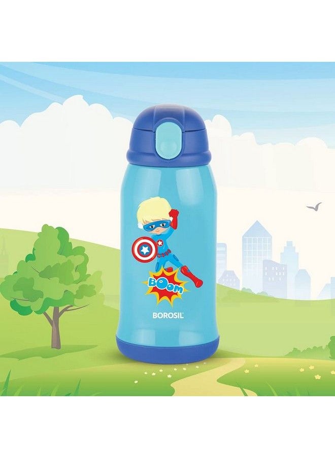 BOROSIL Superhero Stainless Steel Water Bottle For Kids Insulated Double Wall Vacuum Hot & Cold Water Bottle For Children 500 Ml Blue  - Image 2