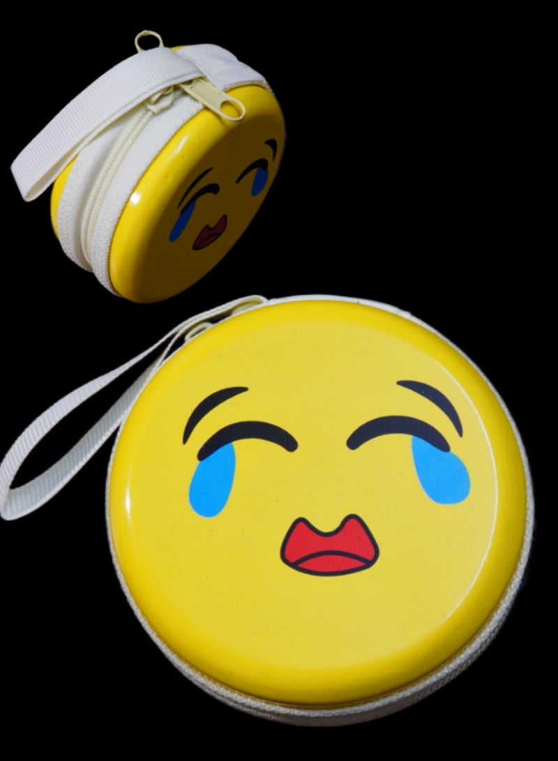 GoodBuy Emotional face metallic yellow money and coins wallet with keychain