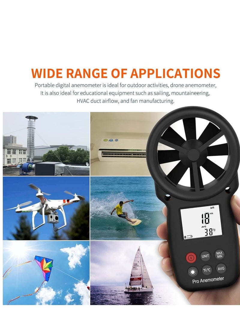 Generic - Handheld Anemometer, Digital Wind Speed CFM Meter Gauge Air Flow Velocity Tester for HVAC Shooting Drone, Chill, 14℉-113℉ Temperature - Image 1