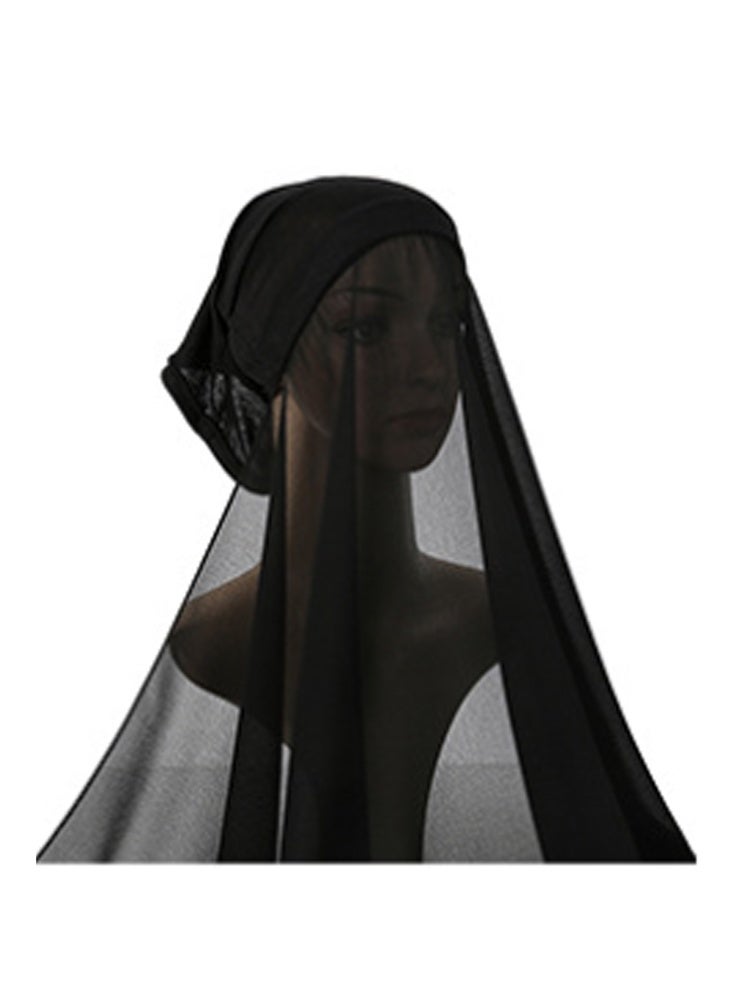 Zeemey Black Double-Layer Women's Scarf Lightweight Transparent Outer Layer Soft Comfortable Inner Layer 70x180cm Elegant Headdress Suitable for Daily Wear Gift - Image 4