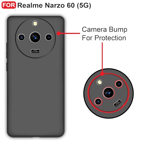 CEDO Back Cover for Realme Narzo 60 (5G) | Camera Bump Protection & Inner Velvet Fabric Lining | Ultra Slim Matte Soft Rubberised Case Cover (Black) - Image 3
