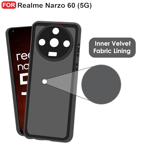 CEDO Back Cover for Realme Narzo 60 (5G) | Camera Bump Protection & Inner Velvet Fabric Lining | Ultra Slim Matte Soft Rubberised Case Cover (Black) - Image 4