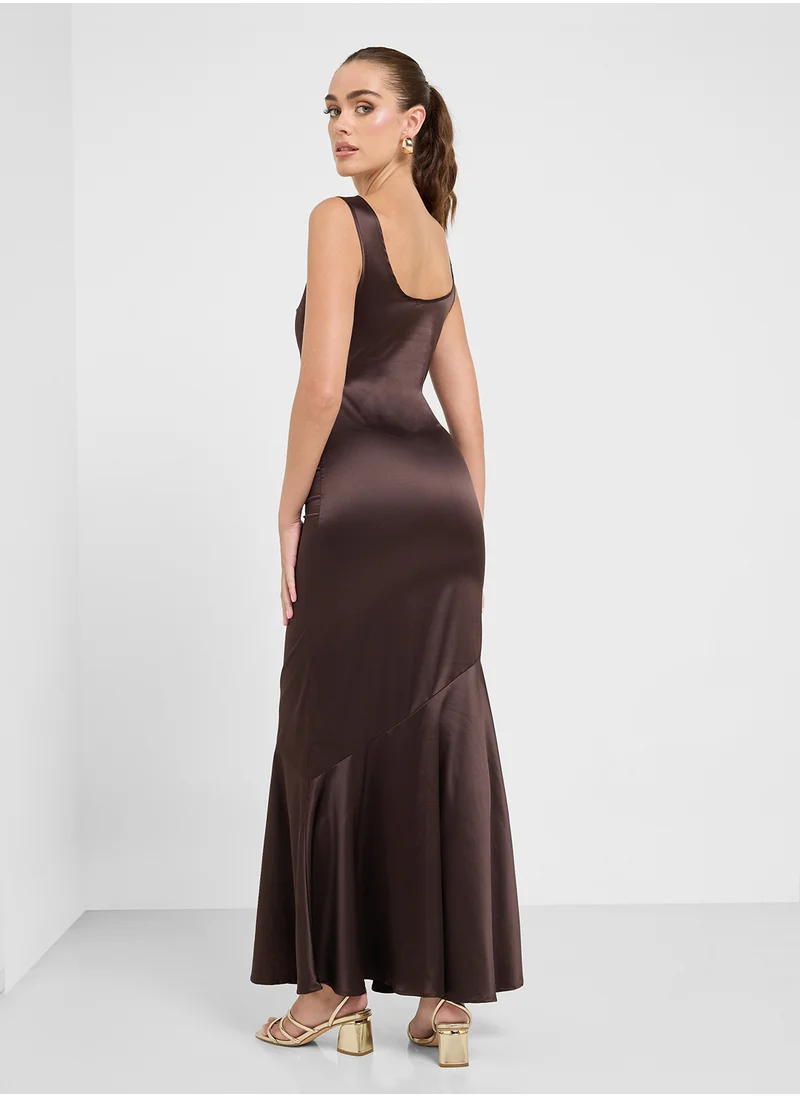Ginger Satin Slip Dress With Pleated Hem