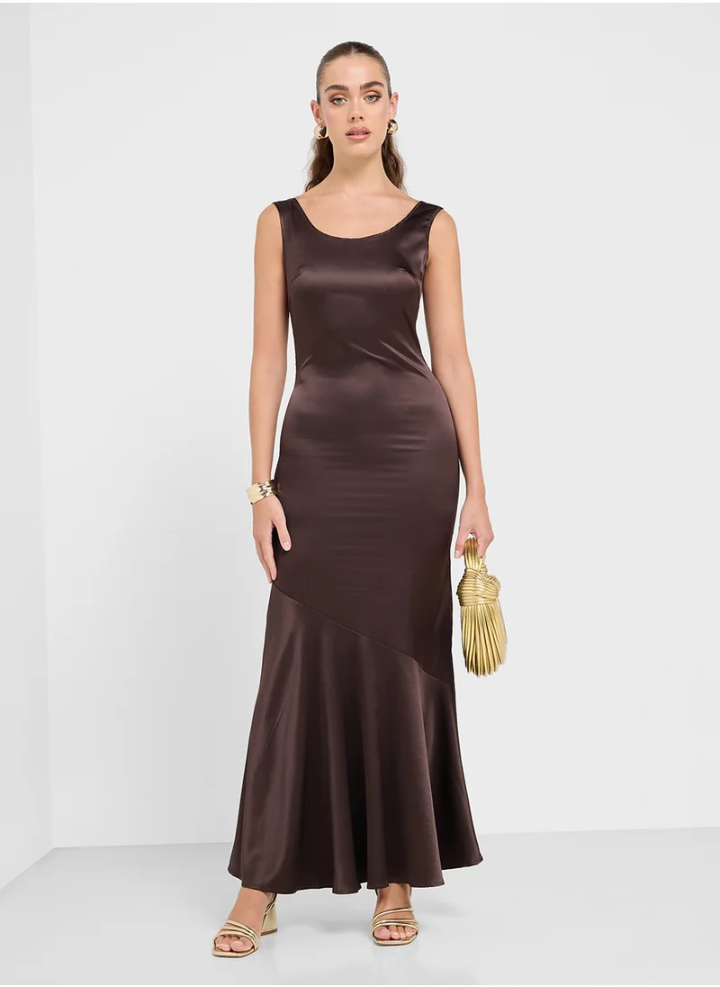 Ginger Satin Slip Dress With Pleated Hem