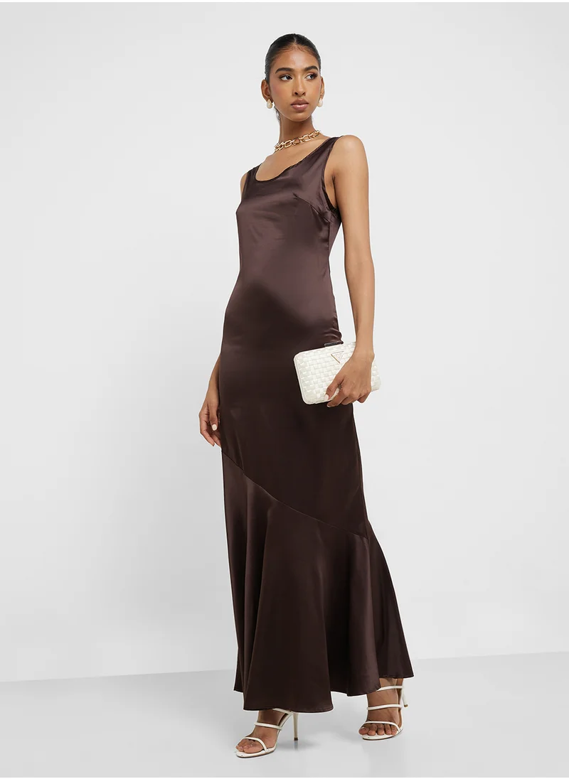 جينجر Satin Slip Dress With Pleated Hem