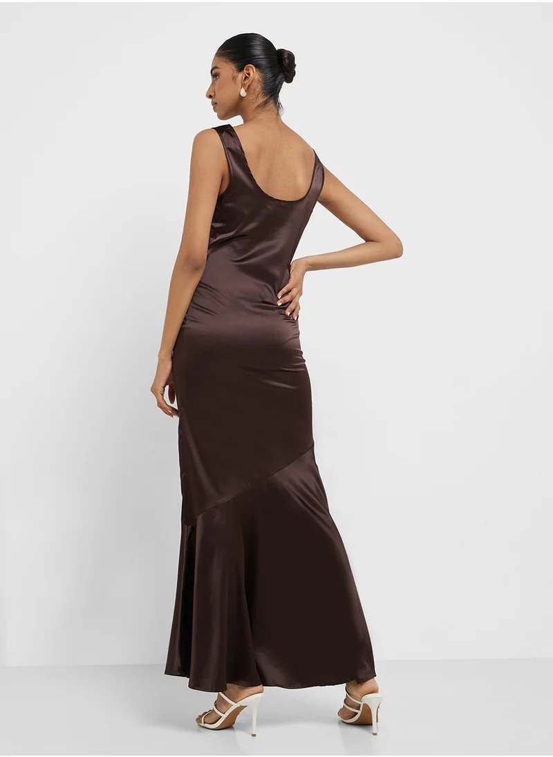 جينجر Satin Slip Dress With Pleated Hem