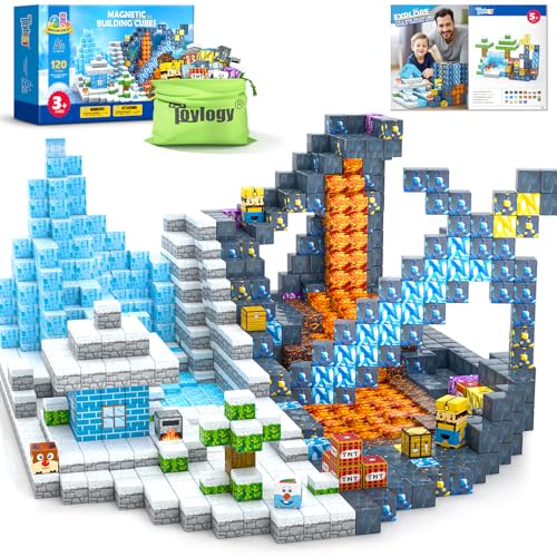 Toylogy 120 قطعة كتل مغناطيسية كبيرة - بناء عالم المغناطيس - إصدار سيف الجليد - ألعاب أطفال STEM حسية للأعمار 3-4-5-6-7-8 هدايا للأولاد والبنات من 3 إلى 8 سنوات - Image 1
