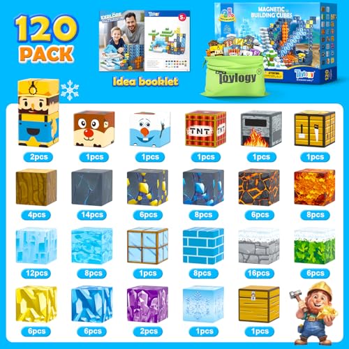 Toylogy 120 قطعة كتل مغناطيسية كبيرة - بناء عالم المغناطيس - إصدار سيف الجليد - ألعاب أطفال STEM حسية للأعمار 3-4-5-6-7-8 هدايا للأولاد والبنات من 3 إلى 8 سنوات - Image 5