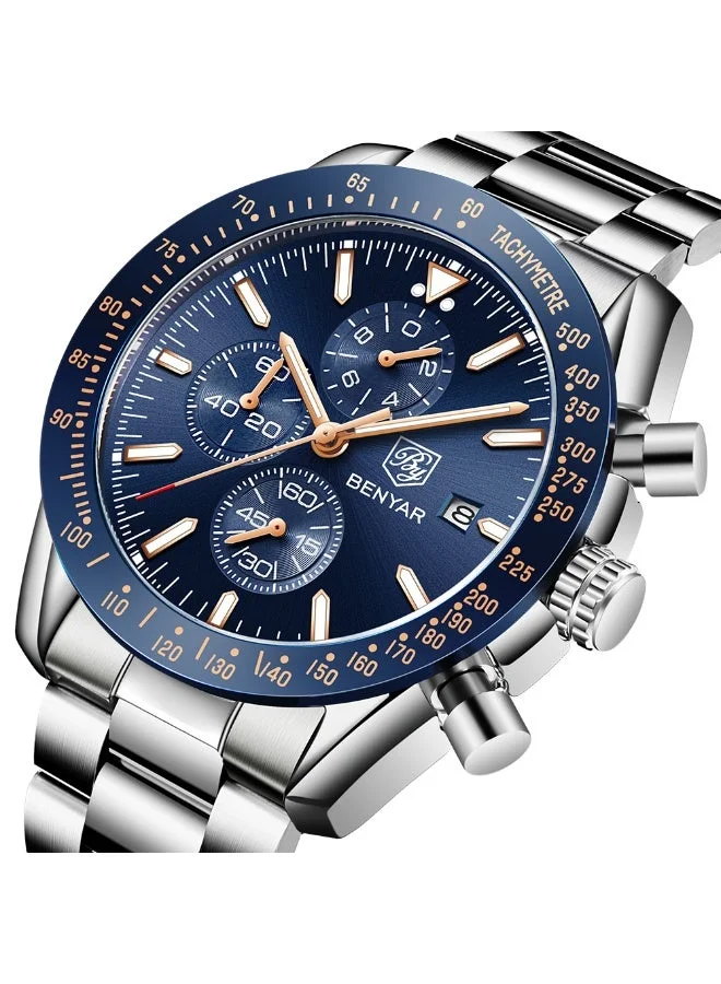 BENYAR BY BENYAR Mens Watches Analog Quartz Chronograph Waterproof Watch for Men Business Work Sport Casual Classic Stainless Steel Dress Men's Wrist Watches Elegant Gifts for Men