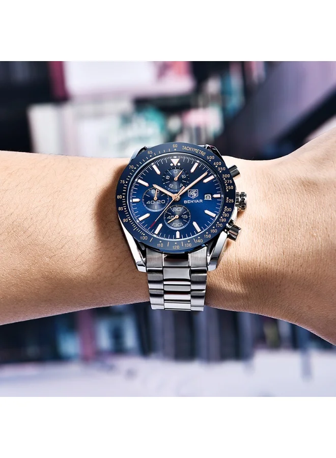 BENYAR BY BENYAR Mens Watches Analog Quartz Chronograph Waterproof Watch for Men Business Work Sport Casual Classic Stainless Steel Dress Men's Wrist Watches Elegant Gifts for Men