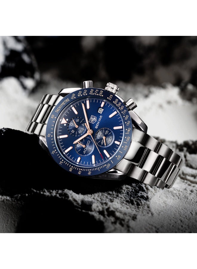 BENYAR BY BENYAR Mens Watches Analog Quartz Chronograph Waterproof Watch for Men Business Work Sport Casual Classic Stainless Steel Dress Men's Wrist Watches Elegant Gifts for Men - Image 2