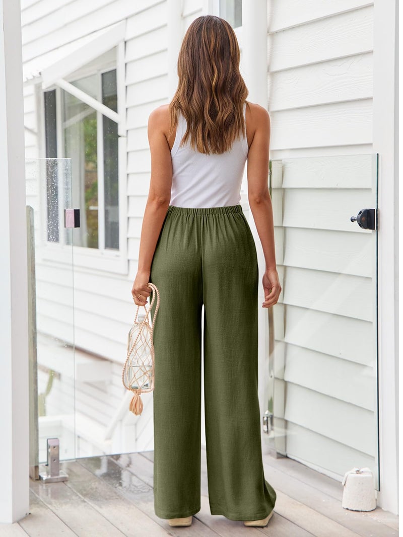 LILLUSORY Linen Wide Leg Pants Womens Palazzo Flowy Beach Vacation 2026 Summer Spring Fashion Outfits Clothes Clothing Trendy Skirts Cute Resort Wear Cruise High Waisted Boho Travel Trousers Pockets - Image 4